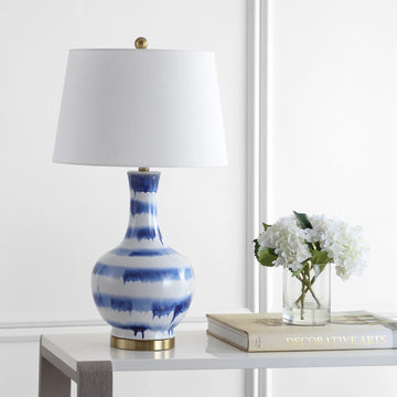 Tucker 30.5" Striped Ceramic/Metal LED Table Lamp - JONATHAN Y